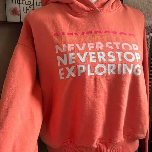 The North Face Emberglow Orange Never Stop Exploring Cropped Hooded Sweatshirt - Picture 2 of 9